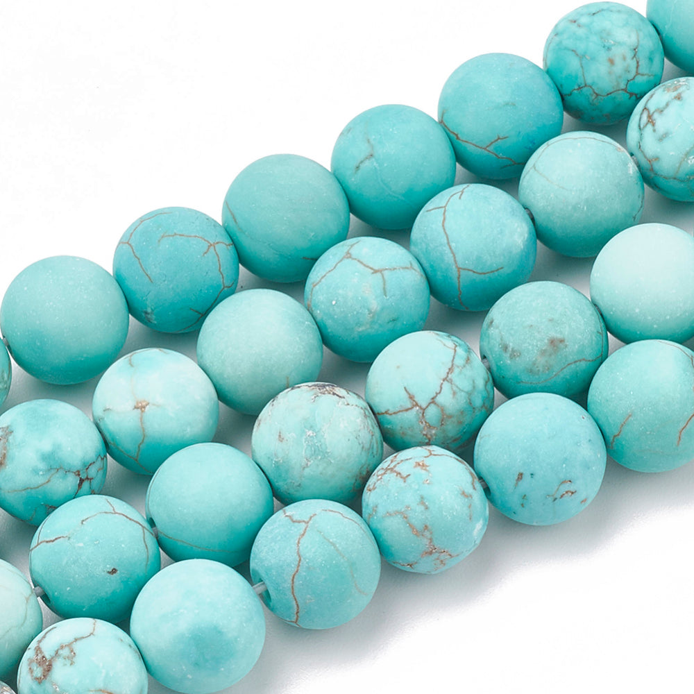 Gorgeous Natural Matte Green Turquoise Beads, Round, Turquoise Green Color. Semi-Precious Gemstone Beads for DIY Jewelry Making. Great for Mala Bracelets.  Size: 6mm Diameter, Hole: 1mm; approx. 60pcs/strand, 15" Inches Long.  Material: Genuine Frosted Green Turquoise Beads. High Quality Natural Stone Beads. Powdered Blue/ Green Turquoise Color. Matte Finish.  beadlotcanada