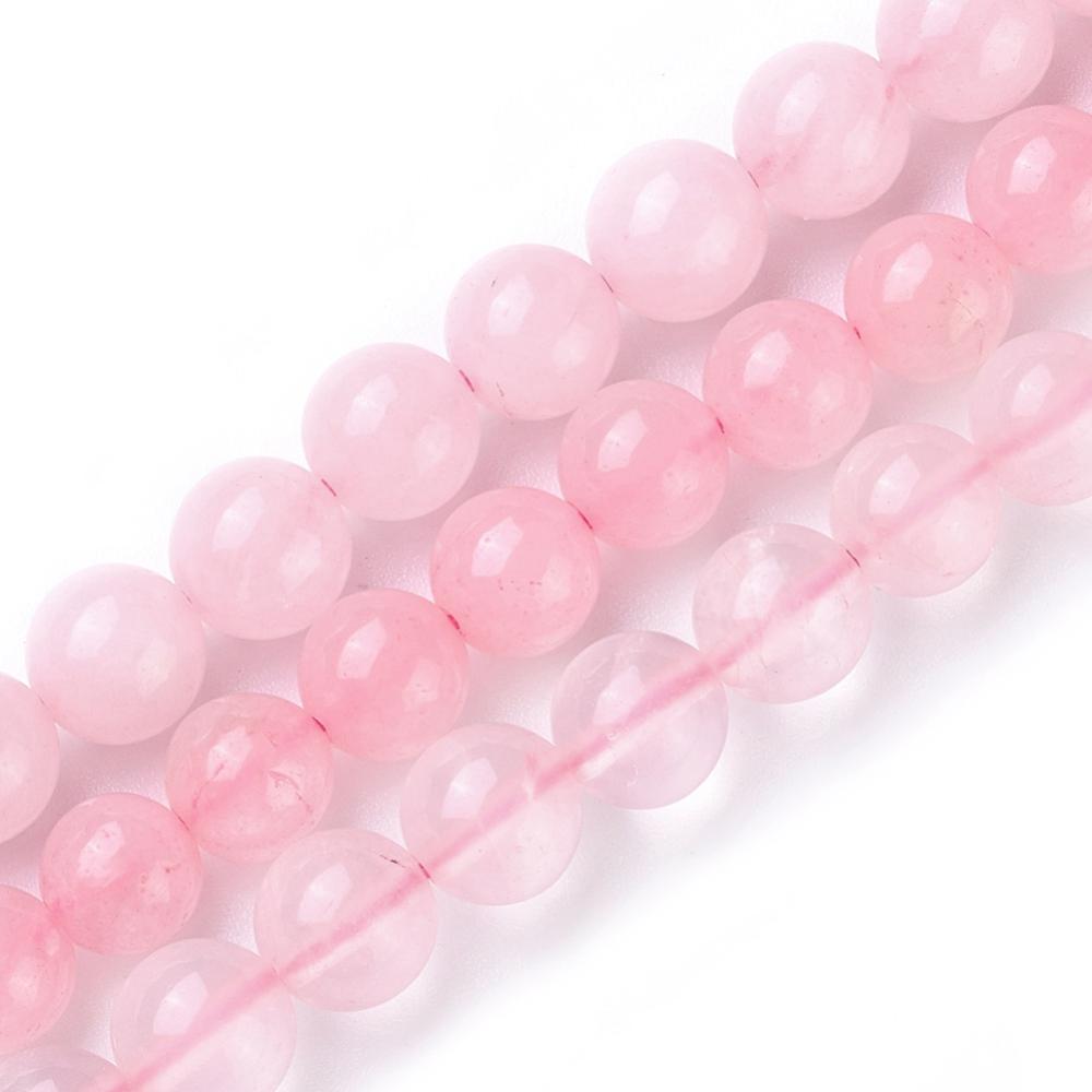 Natural Rose Quartz Beads Strands, Round. Pink Quartz Beads. Semi-precious Gemstone Beads for DIY Jewelry Making. Soft Pink, Rose Quartz Beads. Pink Quartz Crystal Beads.  Size: 8mm in diameter, Hole: 1mm; approx. 46pcs/strand, 15" inches long.  Material: The Beads are Natural Pink Rose Quartz Stone. Premium Quality Crystal Beads. Pink Color. Polished, Shinny Finish.