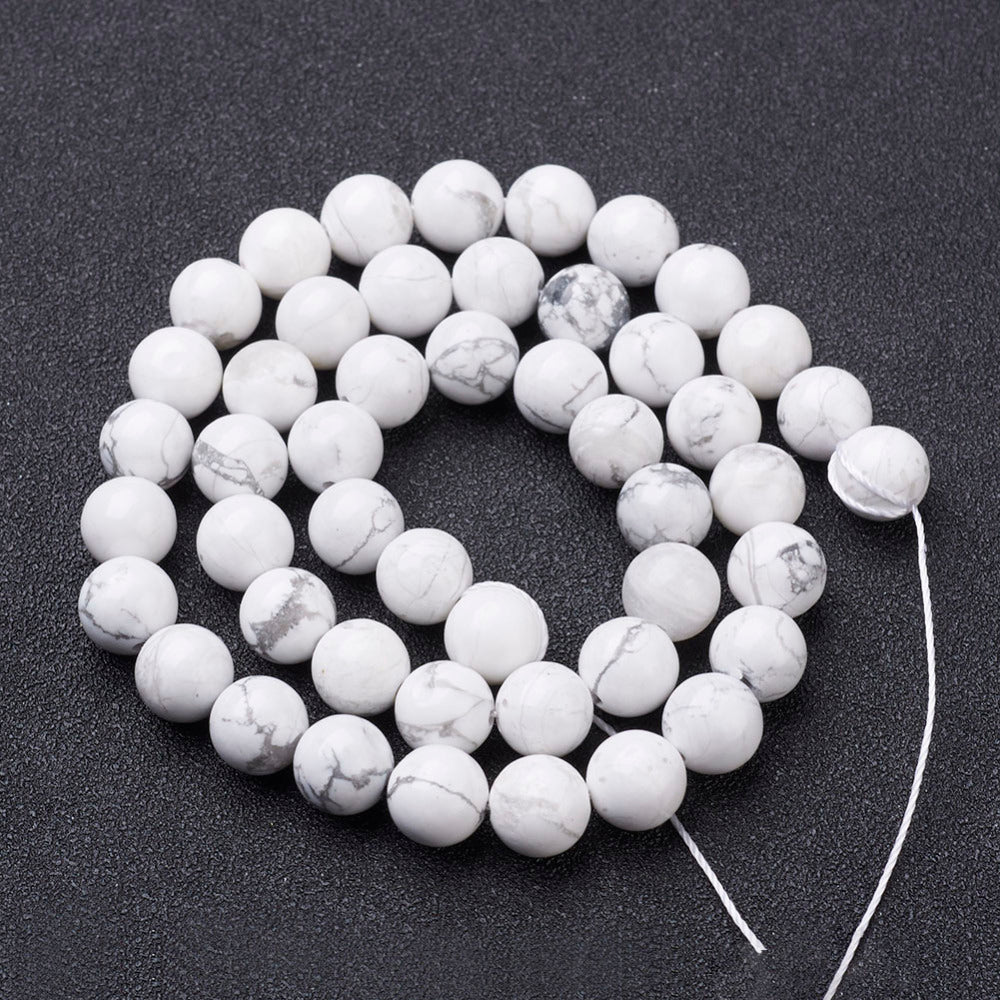 Natural White Howlite Beads Strands, Round. Semi-precious Gemstone Howlite Beads for DIY Jewelry Making.  High Quality Beads for Making Mala Bracelets and Necklaces. Size: 8mm in diameter, hole: 1mm, approx. 48pcs/strand, 15" Inches Long.