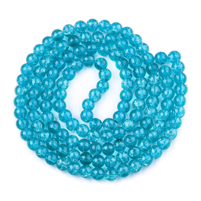 Crackle Glass Beads, Round, Bright Blue Color. Glass Beads for DIY Jewelry Making. Affordable, Colorful Crackle Beads. Great for Stretch Bracelets.  Size: 6mm Diameter Hole: 1.3mm; approx. 125pcs/strand, 31" Inches Long.  Material: The Beads are Made from Glass. Crackle Glass Beads, Bright Blue Colored Beads. Polished, Shinny Finish.