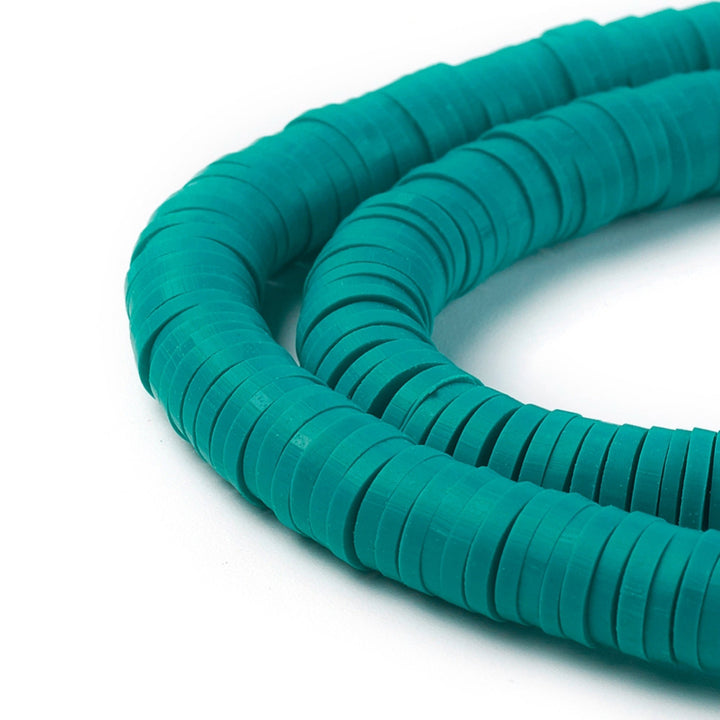 Dark Cyan Polymer Clay Beads, Flat Disc Shape, Cyan Green Blue Color. Polymer Clay Heishi Beads for DIY Jewelry Making. Great for friendship bracelets. Affordable polymer clay beads.  Size: 6mm Diameter, 1mm Thick, Hole: 2mm, approx. 380pcs/strand, 16 Inches Long.  Material: Polymer Clay, Heishi Loose Beads. Cyan Color, Disc Shaped, Lightweight Beads. 