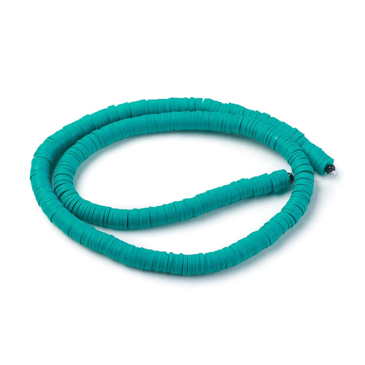 Dark Cyan Polymer Clay Beads, Flat Disc Shape, Cyan Green Blue Color. Polymer Clay Heishi Beads for DIY Jewelry Making. Great for friendship bracelets. Affordable polymer clay beads.  Size: 6mm Diameter, 1mm Thick, Hole: 2mm, approx. 380pcs/strand, 16 Inches Long.  Material: Polymer Clay, Heishi Loose Beads. Cyan Color, Disc Shaped, Lightweight Beads. 