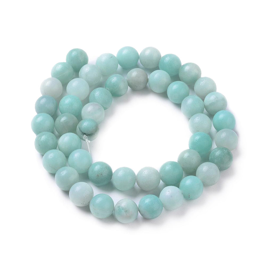 Natural Amazonite Beads, Round, Cyan Blue Color. Blue Amazonite Gemstone Beads for DIY Jewelry Making.   Size: 8mm diameter, hole: 1mm; about 45pcs/strand, 15" inches long.  Material: Genuine Amazonite Stone Beads, High Quality Stone Beads. Cyan Blue, Polished, Shinny Finish.   Amazonite Properties: Amazonite Beads are known as the Stone of Hope. Amazonite is also Associated with Money, Luck and Overall, Success. 