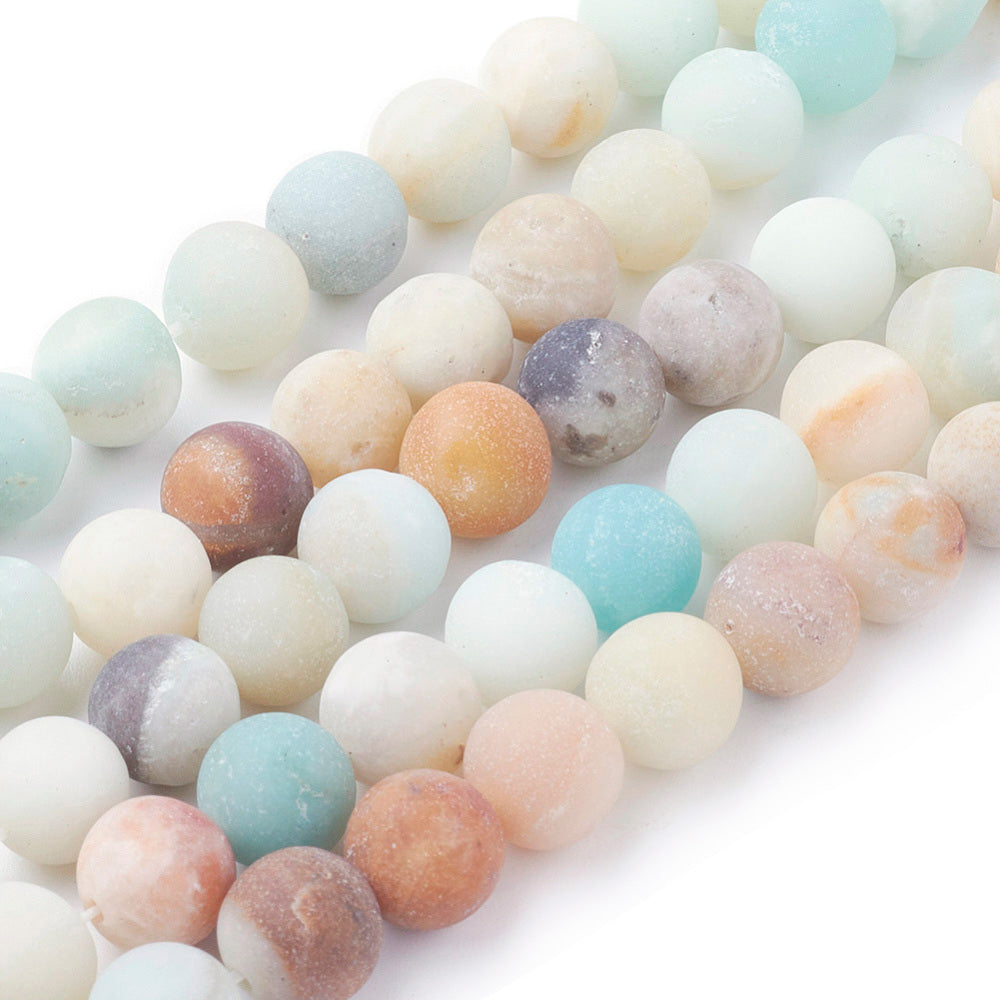 Natural Frosted Amazonite Beads, Round. Semi-Precious Amazonite Beads for DIY Jewelry Making. High Quality Beads for Making Mala Bracelets and Necklaces.  Size: 8mm in diameter, hole: 1mm, approx. 48pcs/strand, 14.5-15 inches long.  Material: Genuine Frosted Amazonite Unpolished, Loose Gemstone Beads, High Quality Stone Beads. Multi-Color, Matte Finish. 