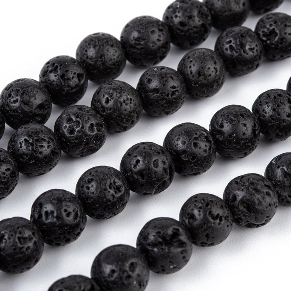Natural Lava Rock Gemstone Round Beads, Black, Porous Beads for Jewelry Making.  Size: 14mm, Hole: 1mm; approx. 27-28pcs/strand, 15 Inches Long.  Material: Natural Lava Rock Stone Beads Black Color, Porous Texture.