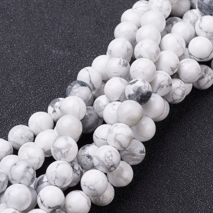 Natural White Howlite Beads Strands, Round. Semi-precious Gemstone Howlite Beads for DIY Jewelry Making.  High Quality Beads for Making Mala Bracelets and Necklaces. Size: 10mm in diameter, hole: 1mm, approx. 39pcs/strand, 15.5" Inches Long.