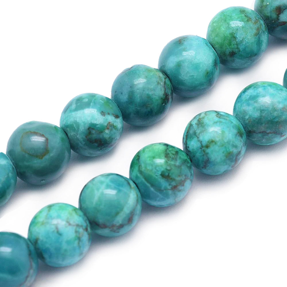 African Turquoise Jasper Beads, Round, Dark Cyan Color. Semi-Precious Stone Jasper Beads for Jewelry Making. Great Beads for Stretch Bracelets due to its Durability.  Size: 6mm Diameter, Hole: 1mm; approx. 61pcs/strand, 15" inches long.  Material: African Turquoise Jasper. Dyed Dark Cyan Color. Polished, Shinny Finish.