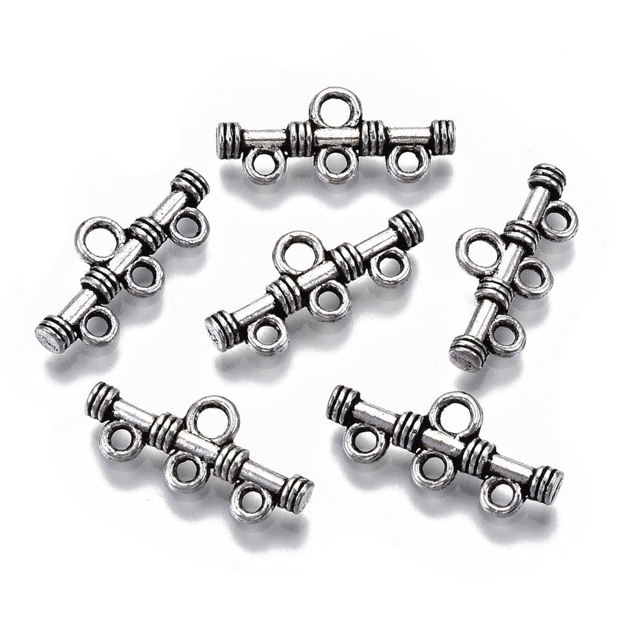Alloy Link Connectors, Chandelier 3 strand Reducer Connector. Antique Silver Colored Connector for DIY Jewelry Making.   Size: 20mm Length, 9mm Width, 3mm Thick, Hole: 1.5-2mm, Quantity: 10pcs/bag.  Material: Alloy (Lead and Cadmium Free) Connectors, Links.. Antique Silver Color. Shinny Finish.