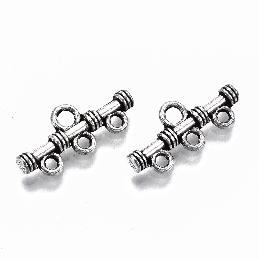 Alloy Link Connectors, Chandelier 3 strand Reducer Connector. Antique Silver Colored Connector for DIY Jewelry Making.   Size: 20mm Length, 9mm Width, 3mm Thick, Hole: 1.5-2mm, Quantity: 10pcs/bag.  Material: Alloy (Lead and Cadmium Free) Connectors, Links.. Antique Silver Color. Shinny Finish.