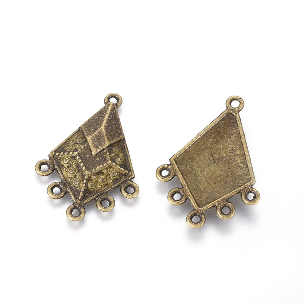 Chandelier Link Connectors, Rhombus. Antique Bronze Colored Connectors for DIY Jewelry Making. Great for Making Boho Earrings or Dangle Earrings. Earring Component Links.  Size: 31mm Length, 22.5mm Width, 3mm Thick, Hole: 1.5mm, Quantity: 2pcs/bag.  Material: Alloy (Nickel, Lead and Cadmium Free) Connectors, Links. Antique Bronze Color. 