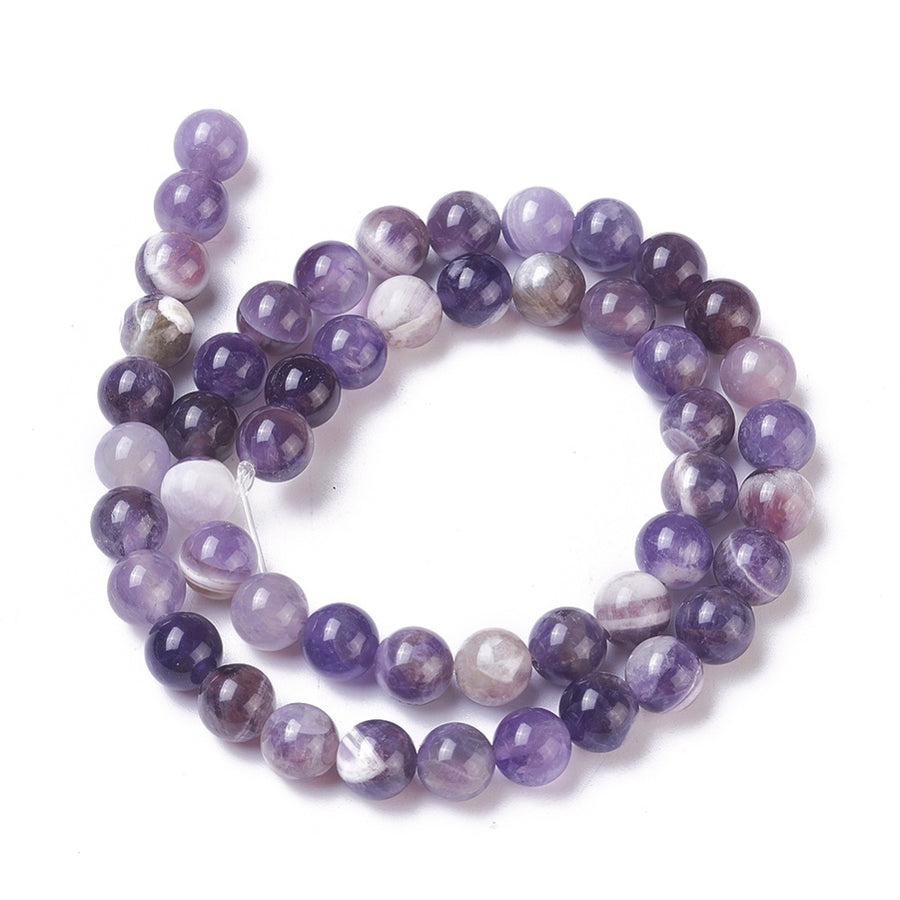 Natural Amethyst Crystal Beads, Round, Purple Color. Semi-Precious Gemstone Beads for DIY Jewelry Making. Gorgeous, High Quality Crystal Beads.  Size: 8mm Diameter, Hole: 1.2mm; approx. 46pcs/strand, 15" Inches Long. bead lot