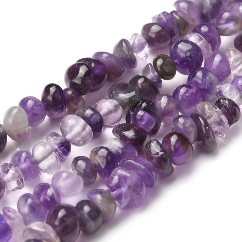 Natural Amethyst Chip Bead Strands. Amethyst Gemstone Beads Strands, Chip. Dark Purple Amethyst Nuggets, Natural Stone Chip Beads for DIY Jewelry Making.  Size: approx. 5-9mm x 5-10mm x 3-7mm Wide, Hole: 1mm; approx. 34" Inches Long.  Material: Genuine Natural Amethyst Beads, Chip Size: 5-10mm chips, hole: 1mm. High Quality Crystal Chip Beads. Polished, Shinny Finish. 