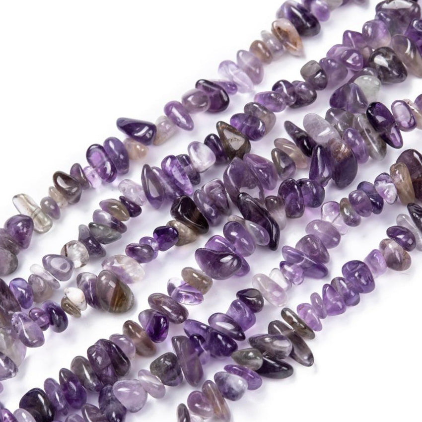 Amethyst Chip Beads. Amethyst Chips. Semi-Precious Stone Chips for Jewelry Making.  Size: 8-12mm Lenth, 3-6mm Wide, Hole: 1mm; approx. 34" Inches Long.  Material: Genuine Natural Amethyst Beads. High Quality Stone Chip Beads. Purple Color, Polished, Shinny Finish. 