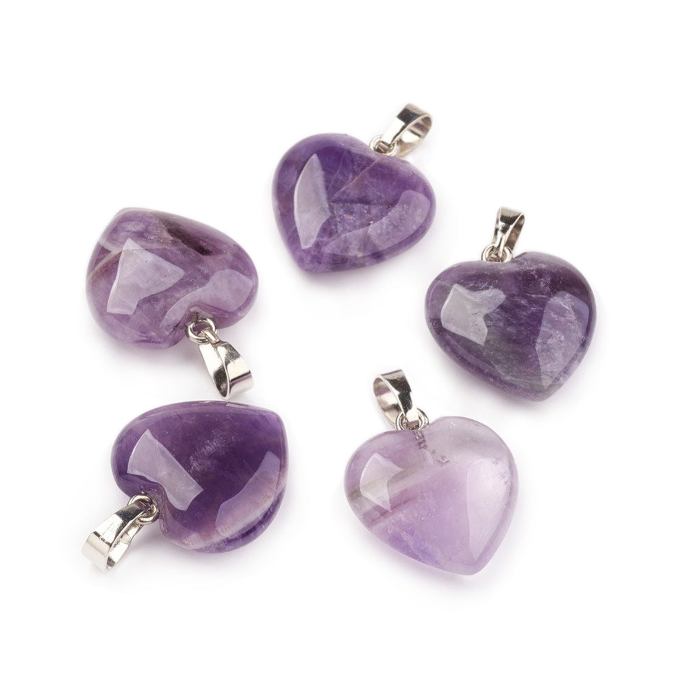 Amethyst Pendant, Semi-Precious Gemstone, Heart, 22x18mm, 1pcs/package