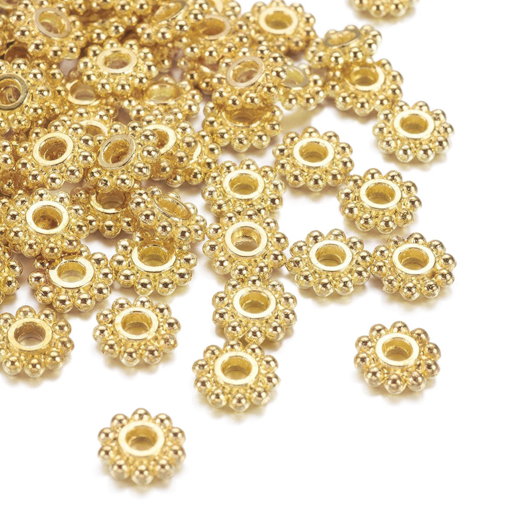 Spacer Beads, Gear, Antique Gold Color, Daisy Spacers, 6.5mm, 50pcs/bag