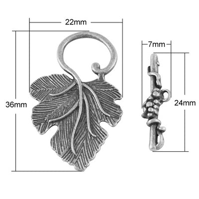 Antique Silver Leaf Shaped Toggle Clasps for DIY Jewelry Making. Unique Toggle Clasp.  Size: 36mm Length, 22mm Width; Bar: 24x7mm, Hole: 1.5mm, 1 set/package.  Material: Silver Color Alloy Toggle Clasps, Leaf shape. Cadmium, Nickel and Lead Free.   Usage: These Clasp are used to finish off jewelry. Add a unique touch to your jewelry designs.
