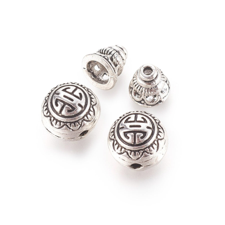 Alloy Guru Bead, Antique Silver T-shape 3 Hole Round, Buddha Metal Bead for DIY Jewelry Making.   Size: 10mm Diameter, Calabash Bead 7.5x7.5mm, Hole: 1.5mm, Quantity: 1pcs ( 1 set)  Material: Alloy Guru Beads. Antique Silver Color with a Pattern.