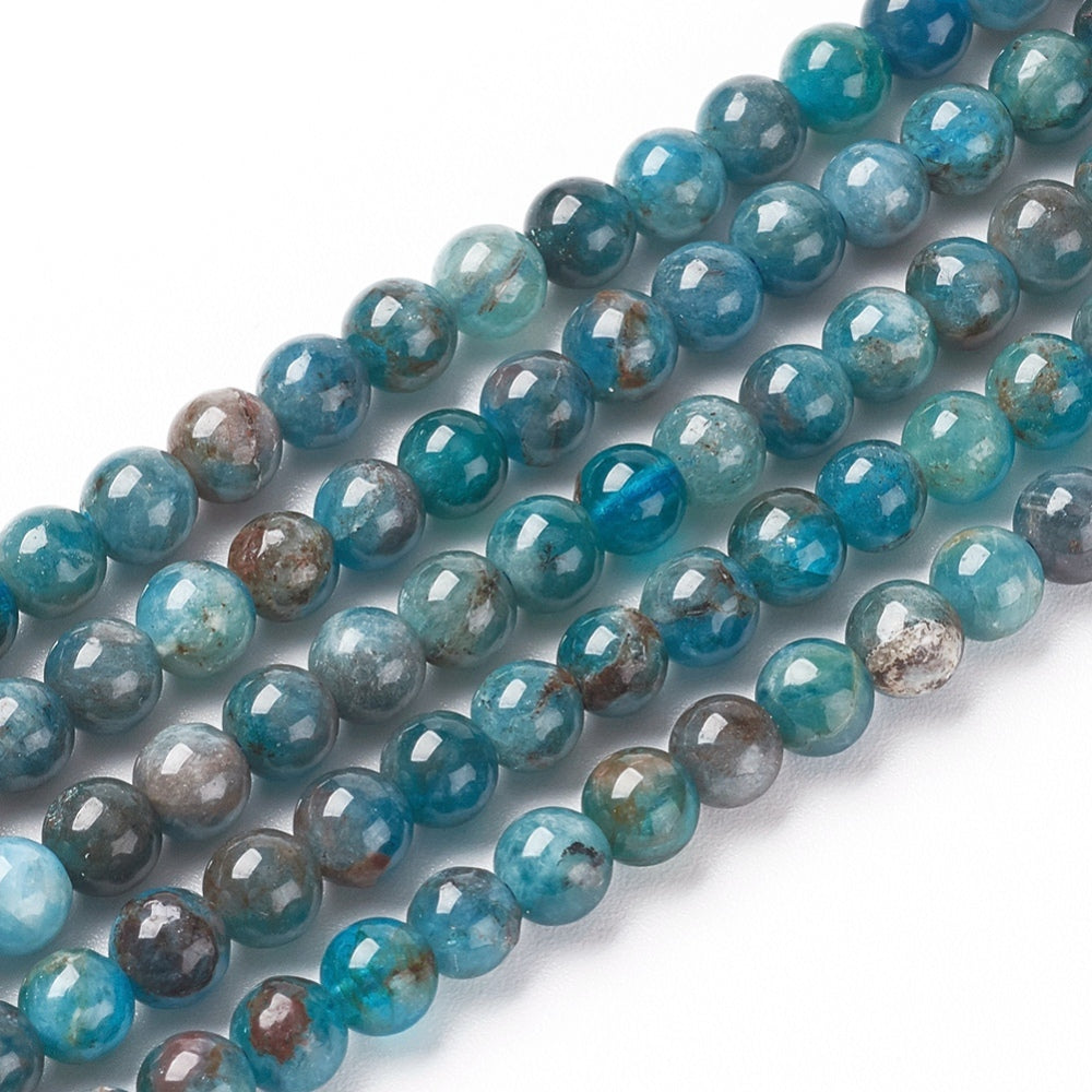Stunning Blue Apatite Beads, Round, Deep Blue Color. Semi-Precious Crystal Gemstone Beads for Jewelry Making. Great for Stretch Bracelets and Necklaces.  Size: 4mm in Diameter, Hole: 0.7mm; approx. 91pcs/strand, 15" Inches Long.  Material: Genuine Natural Blue Apatite Crystal Loose Beads. Polished, Shinny Finish.