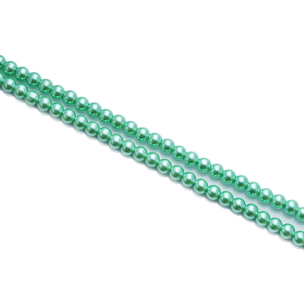 Glass Pearl Beads Strands, Round,  Candy Apple Green Color Pearls. Metallic Light Green Beads for DIY Jewelry Making.  Size: 6mm in diameter, hole: 0.5mm, approx. 140pcs/strand, 32 inches/strand. www.beadlot.com