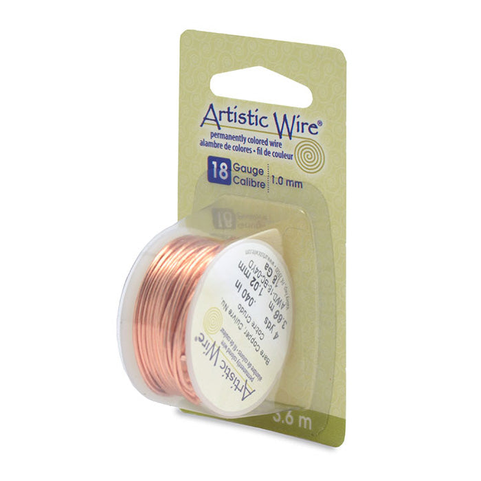Bare Copper Craft Wire for DIY Jewelry Making and Wire Wrapping Projects.  Size: 18 Gauge (1.0mm) Copper Craft Wire, 4 yd/3.6m Length.  Color: Copper  Material: Bare Copper Wire  Brand: Artistic Wire