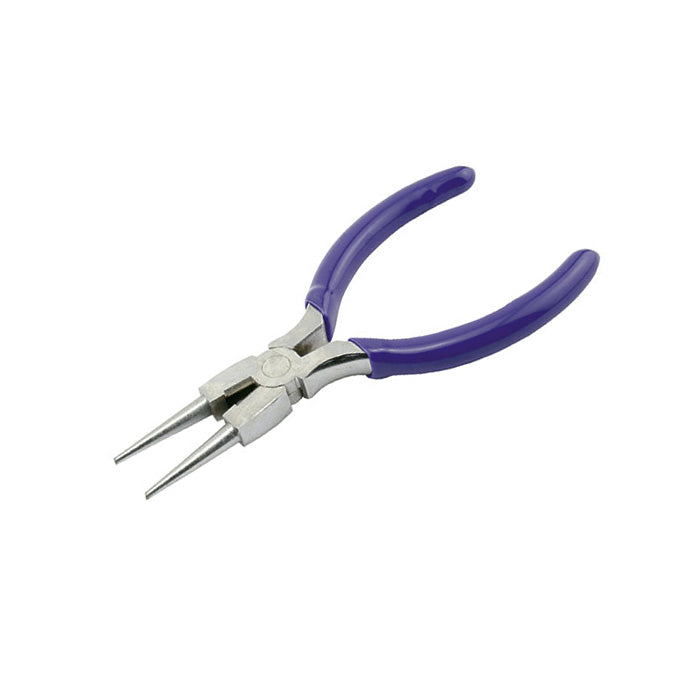 Purple Carbon Steel Jewelry Round Nose Plier and Wire Cutter for DIY Jewelry Making Projects.   Material: Carbon Steel Pliers, (13.3 cm) 5 1/4 inches Long, Purple Color  Use: Round Nose pliers with a cutter, create loops, bends and use for making jump rings. Economy grade pliers for Artistic Wire projects. 