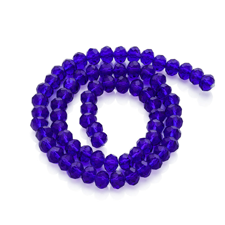 Handmade Glass Beads, Faceted, Royal Blue Color, Rondelle, Glass Crystal Bead Strands. Shinny, Premium Quality Crystal Beads for Jewelry Making.  Size: 8mm Diameter, 6mm Thick, Hole: 1mm; approx. 65pcs/strand, 16" inches long.  Material: The Beads are Made from Glass. Glass Crystal Beads, Rondelle, Deep Royal Blue Colored Beads. Polished, Shinny Finish.
