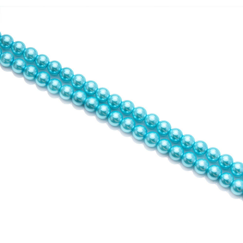 Glass Pearl Beads Strands, Round, Baby Blue Color Pearls. Metallic Baby Blue Beads for DIY Jewelry Making or DIY Crafts. Great Beads for Stretch Bracelets  Size: 6mm in diameter, hole: 0.5mm, approx. 140pcs/strand, 32 inches/strand.  Material: The Beads are Made from Glass. Metallic Baby Blue Colored Beads. Polished, Shinny Finish. beadlotcanada