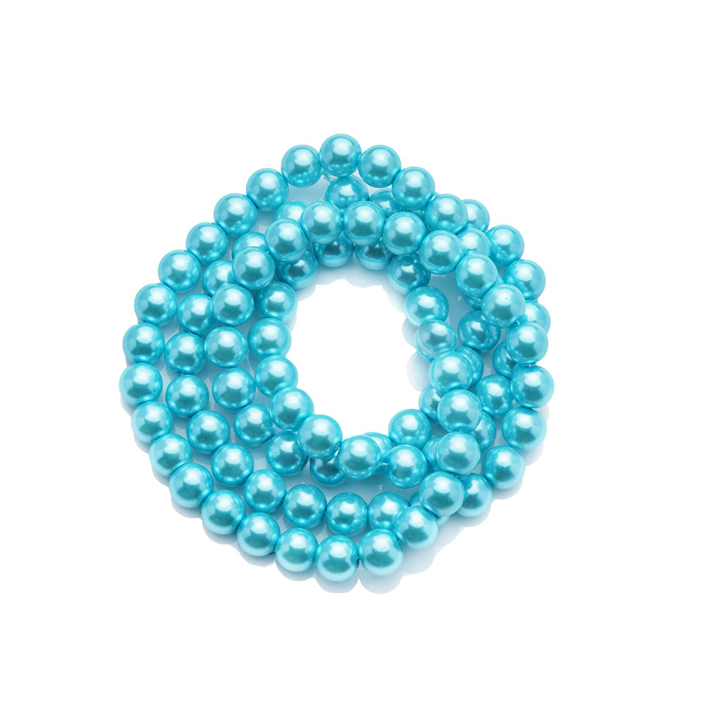 Glass Pearl Beads Strands, Round, Baby Blue Color Pearls. Metallic Baby Blue Beads for DIY Jewelry Making or DIY Crafts. Great Beads for Stretch Bracelets  Size: 6mm in diameter, hole: 0.5mm, approx. 140pcs/strand, 32 inches/strand.  Material: The Beads are Made from Glass. Metallic Baby Blue Colored Beads. Polished, Shinny Finish. www.beadlot.com