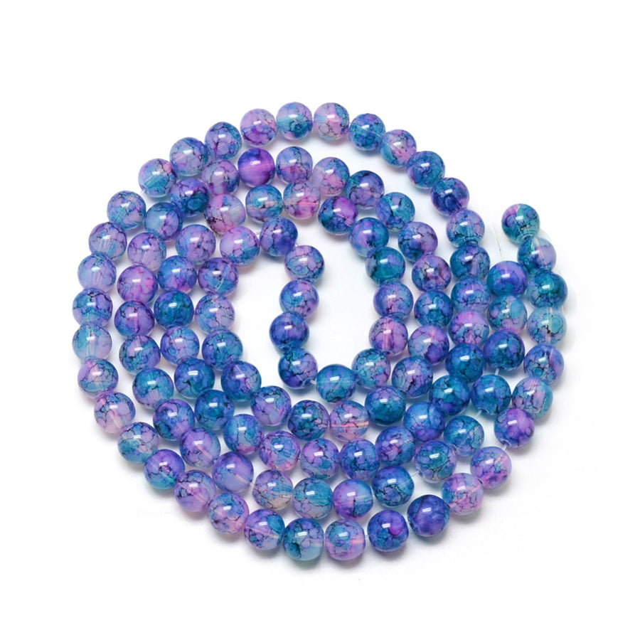 Popular Crackle Glass Beads, Round, Blue/Lilac Color. Opalite Imitation Glass Beads for DIY Jewelry Making. Affordable Crackle Beads. Great for Stretch Bracelets. 8mm lilac crackle beads