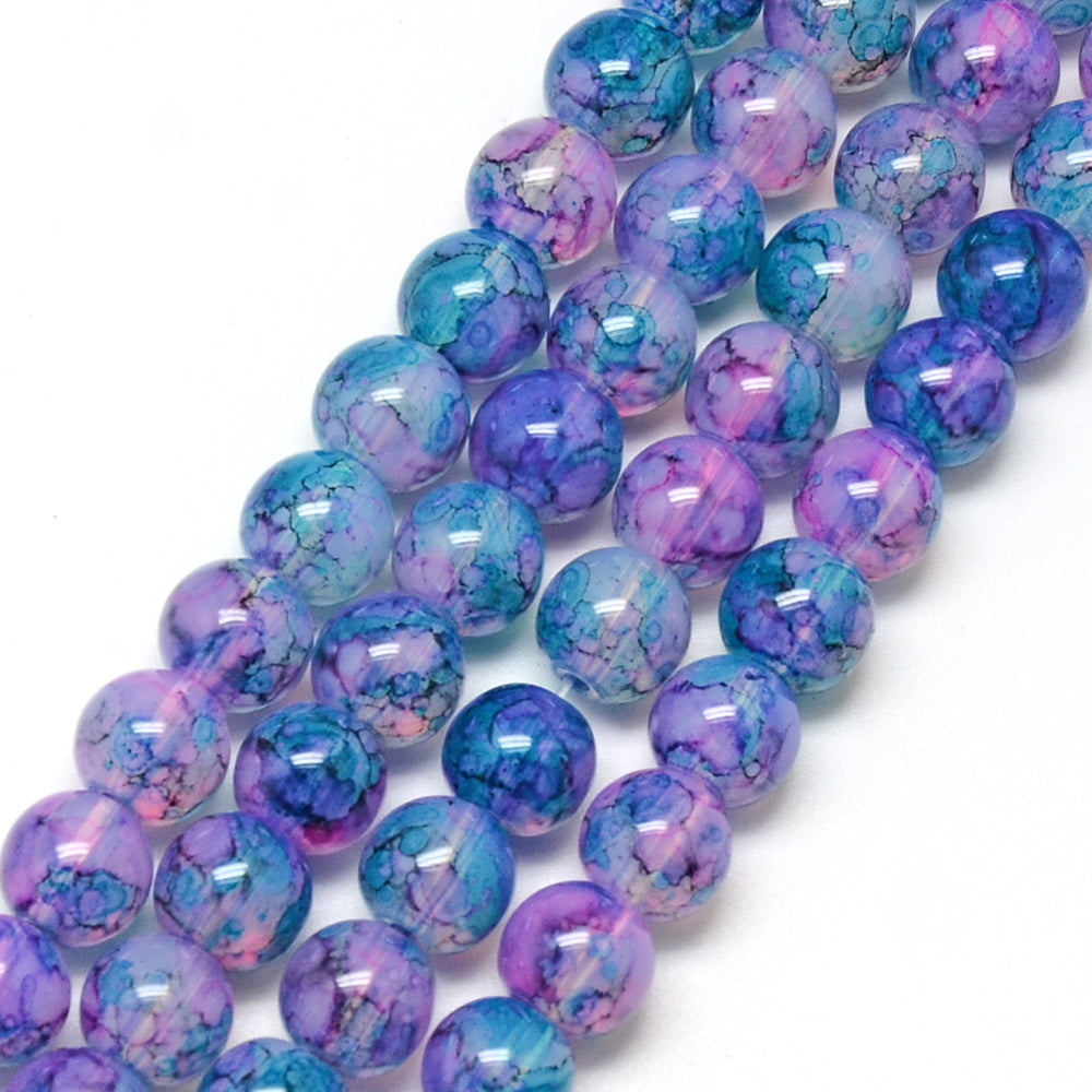 Popular Crackle Glass Beads, Round, Blue/Lilac Color. Opalite Imitation Glass Beads for DIY Jewelry Making. Affordable Crackle Beads. Great for Stretch Bracelets. 8mm lilac crackle beads