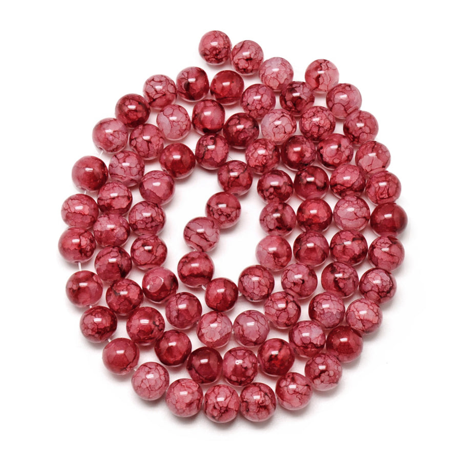 Popular Crackle Glass Beads, Round, Fire Brick Red Color. Baked Painted Glass Beads for DIY Jewelry Making. Affordable Crackle Beads. Great for Stretch Bracelets. 8mm fire brick red crackle glass beads