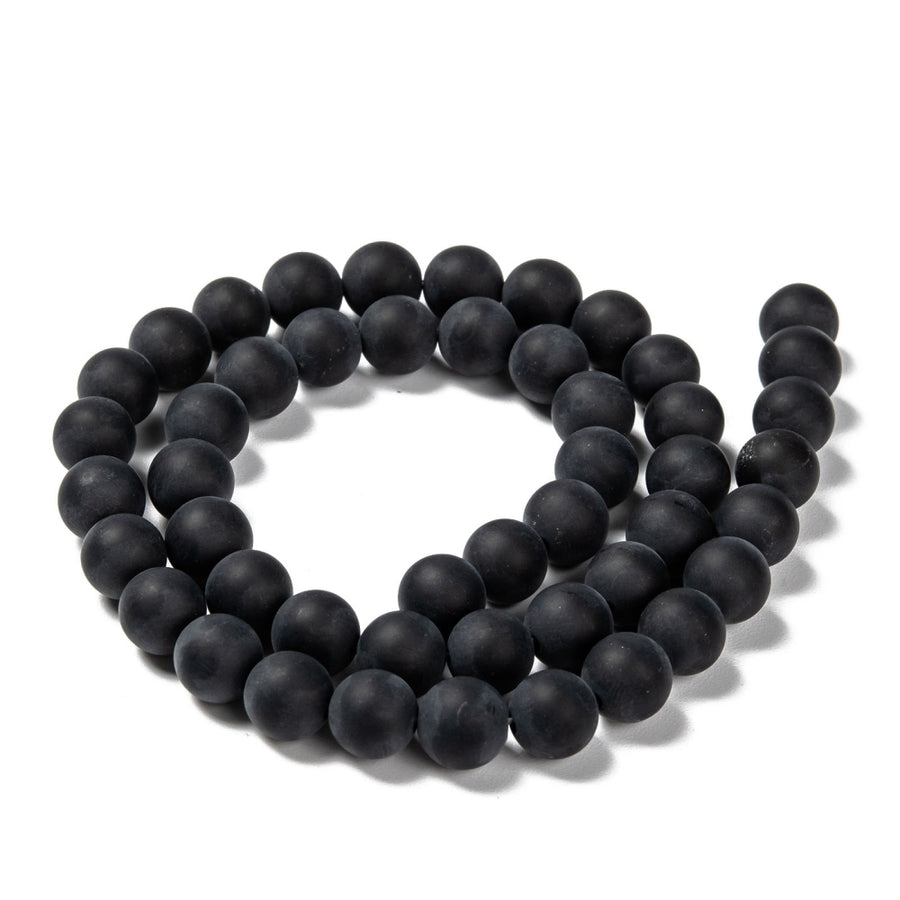 Premium Quality  Grade A Black Agate Beads, Dyed, Frosted Black Color. Semi-Precious Gemstone Beads for DIY Jewelry Making. Great for Stretch Bracelets and Necklaces.  Size: 10mm Diameter, Hole: 1mm; approx. 38pcs/strand, 15.5" Inches Long.  Material: Premium Grade Frosted Agate, Matte Black Color. Unpolished, Matte Finish.  Agate Properties: Black Agate is Believed to Provide Courage, Success and Prosperity. 