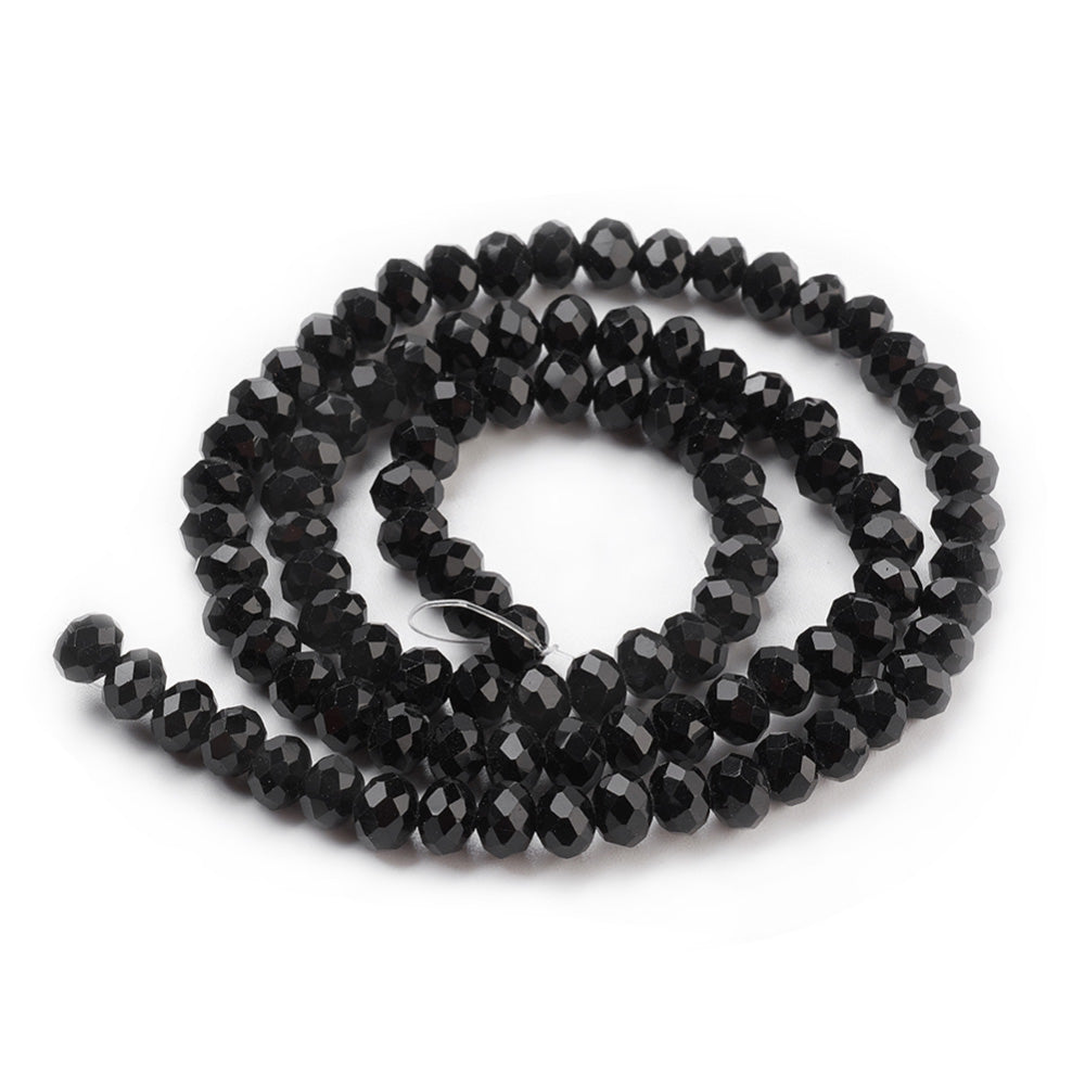 Glass Beads, Faceted, Black Color, Rondelle, Glass Crystal Bead Strands. Shinny, Premium Quality Crystal Beads for Jewelry Making.  Size: 10mm Diameter, 7mm Thick, Hole: 1mm; approx. 65pcs/strand, 16" inches long.  Material: The Beads are Made from Glass. Glass Crystal Beads, Rondelle, Dark Black Colored Beads. Polished, Shinny Finish. 