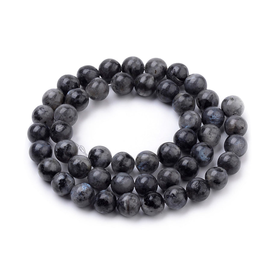 Black Labradorite Beads, Round, Dark Black Grey Color. Semi-Precious Gemstone Beads for DIY Jewelry Making. Gorgeous, High Quality Natural Stone Beads.  Size: 8mm Diameter, Hole: 1mm; approx. 46pcs/strand, 15" Inches Long.  Material: Genuine Natural Black Labradorite Beads, Dark Black Grey Color. Polished, Shinny Finish. 
