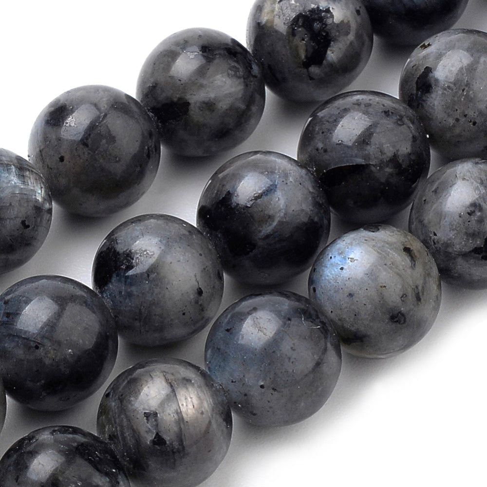 Black Labradorite Beads, Round, Dark Black Grey Color. Semi-Precious Gemstone Beads for DIY Jewelry Making. Gorgeous, High Quality Natural Stone Beads.  Size: 8mm Diameter, Hole: 1mm; approx. 46pcs/strand, 15" Inches Long.  Material: Genuine Natural Black Labradorite Beads, Dark Black Grey Color. Polished, Shinny Finish. 