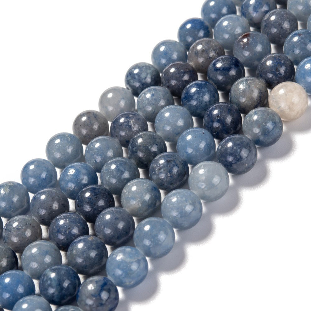 Blue Aventurine Beads, Blue Color. Semi-Precious Gemstone Beads for DIY Jewelry Making.   Size: 10mm Diameter, Hole: 1mm, approx. 38 pcs/strand 15" Inches Long.  Material: Genuine Natural Aventurine Stone Loose Beads, Blue Color.  Polished Finish. 