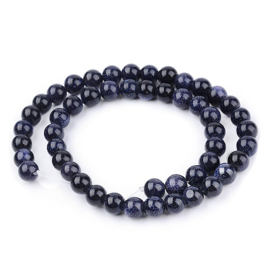 Glittery Navy Blue Goldstone Beads, Round, Dark Navy Blue Color. Semi-Precious Gemstone Beads for DIY Jewelry Making. Great for Mala Bracelets.   Size: 8mm Diameter, Hole: 1mm; approx. 46pcs/strand, 14" Inches Long.