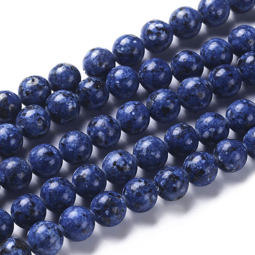 Labradorite Beads, Round, Blue Color. Semi-Precious Stone Beads for DIY Jewelry Making.   Size: 8mm Diameter, Hole: 1mm; approx. 46pcs/strand, 14.5" Inches Long.  Material: Natural Labradorite Beads, Dyed, Blue Color. Polished, Shinny Finish. 