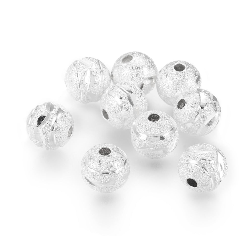 Brass Textured Spacer Beads, Silver Color. Spacers for DIY Jewelry Making Projects.   Size: 8mm Diameter, Hole: 1.5mm, approx. 10pcs/bag.   Material: Brass Metal Textured Beads. Silver Coated Spacer Beads, Textured Shinny Finish.