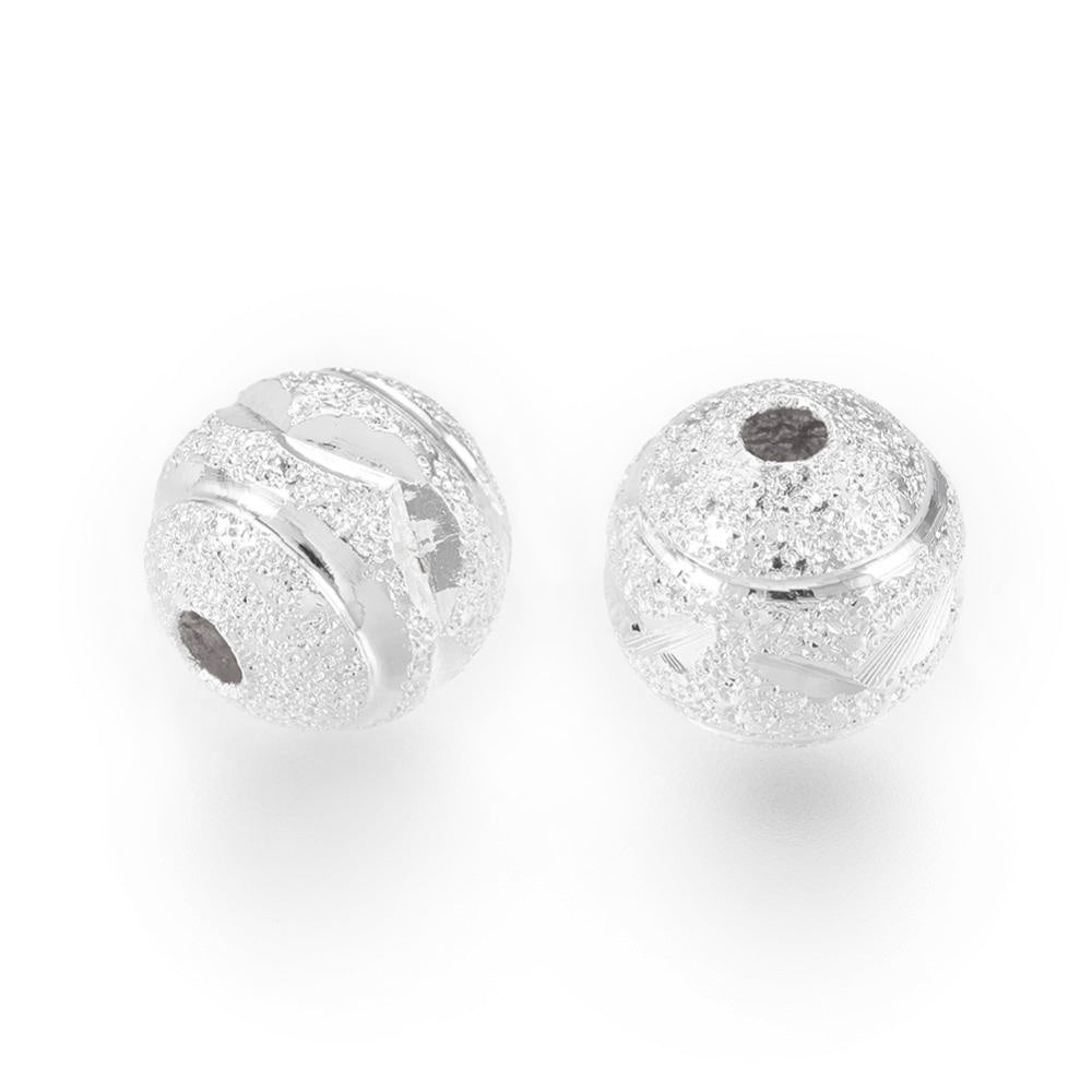 Brass Textured Spacer Beads, Silver Color. Spacers for DIY Jewelry Making Projects.   Size: 8mm Diameter, Hole: 1.5mm, approx. 10pcs/bag.   Material: Brass Metal Textured Beads. Silver Coated Spacer Beads, Textured Shinny Finish.