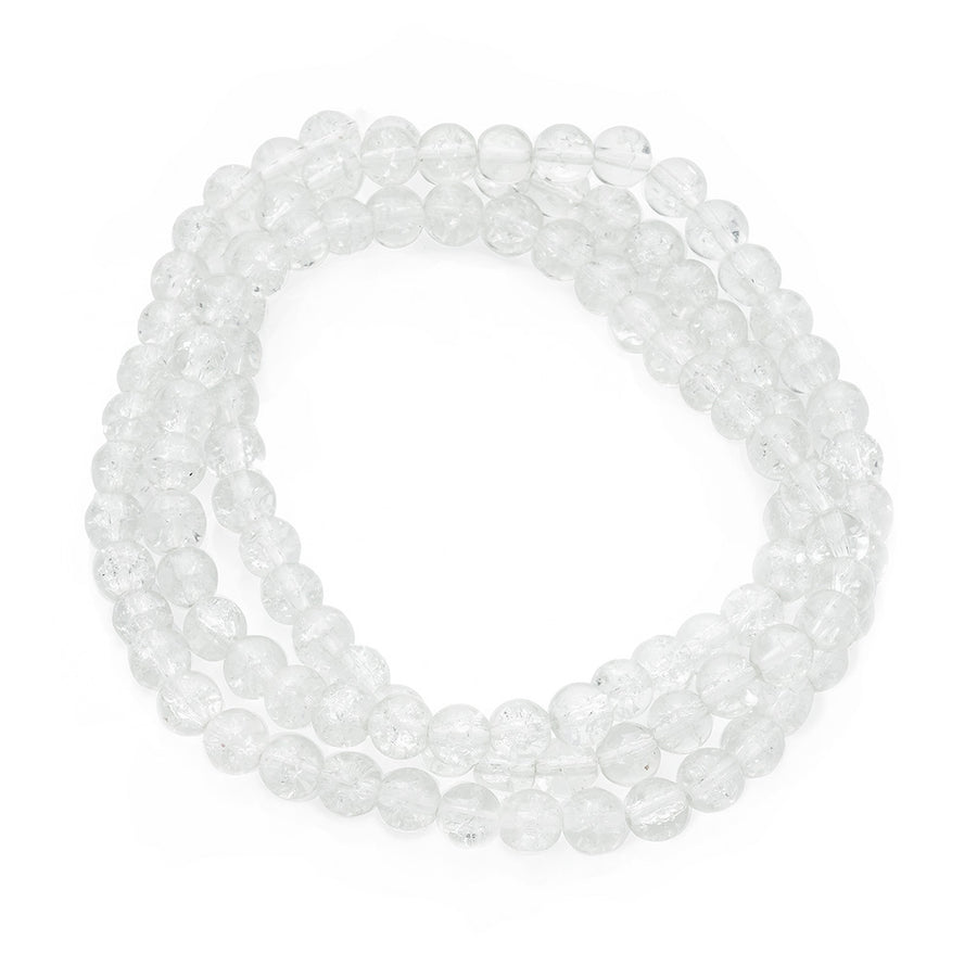 Popular Crackle Glass Beads, Round, Clear Color. Glass Bead Strands for DIY Jewelry Making. Affordable, Colorful Crackle Beads. Great for Stretch Bracelets.  Size: 6mm Diameter Hole: 1.3mm; approx. 125pcs/strand, 31" Inches Long.