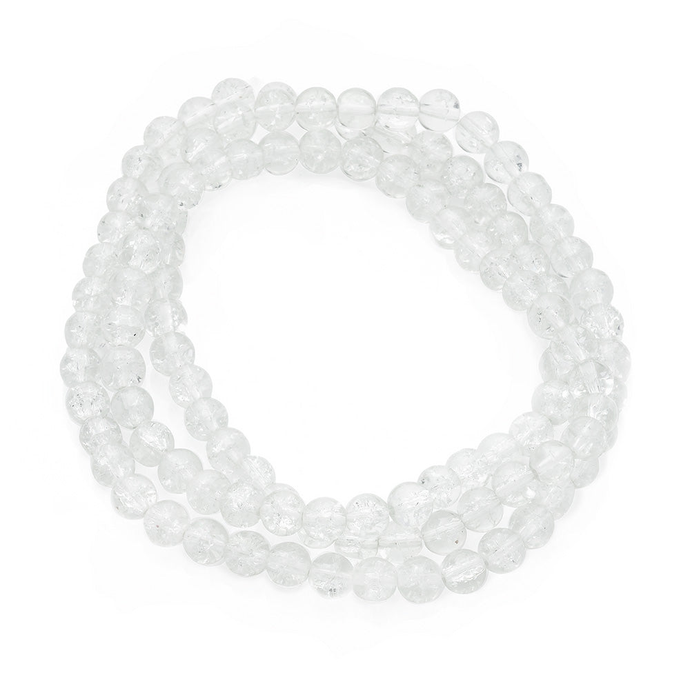 Popular Crackle Glass Beads, Round, Clear Color. Glass Bead Strands for DIY Jewelry Making. Affordable, Colorful Crackle Beads. Great for Stretch Bracelets.  Size: 6mm Diameter Hole: 1.3mm; approx. 125pcs/strand, 31" Inches Long.