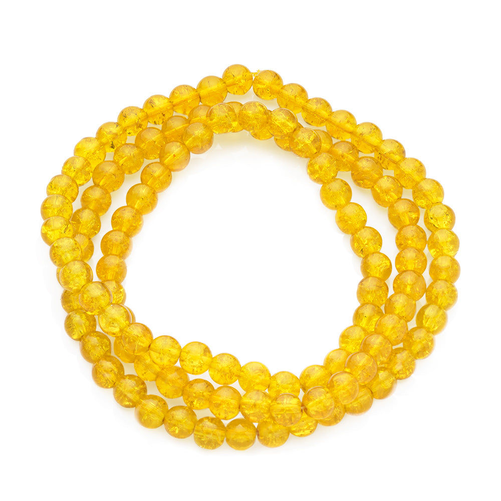 Popular Crackle Glass Beads, Round, Yellow Color. Matte Glass Bead Strands for DIY Jewelry Making. Affordable, Colorful Crackle Beads. Great for Stretch Bracelets.