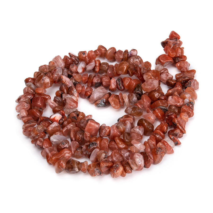 Genuine Carnelian Agate Chip Beads, Semi-Precious Stone Chips for DIY Jewelry Making.  Size: approx. 3-8mm wide, 3-16mm long, hole: 1mm; approx. 32" Inches Long.  Material: Natural Red Carnelian Beads Chips. Red Colored Chip Beads. Polished, Shinny Finish.