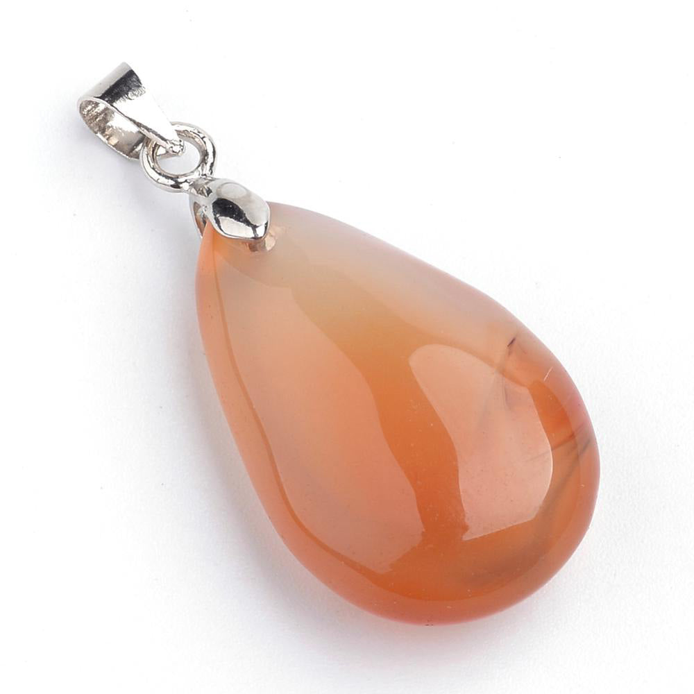 Natural Carnelian Teardrop Pendants, Orange/Yellow Color. Semi-precious Gemstone Pendant for DIY Jewelry Making. Gorgeous Centre piece for Necklaces.   Size: 24mm Length, 14mm Wide, 8mm Thick, Hole: 4x5mm, 1pcs/package.  Material: Genuine Natural Carnelian Stone Pendant, Platinum Toned Brass Findings. High Quality, Tear Drop Shaped Stone Pendants. Shinny, Polished Finish. 