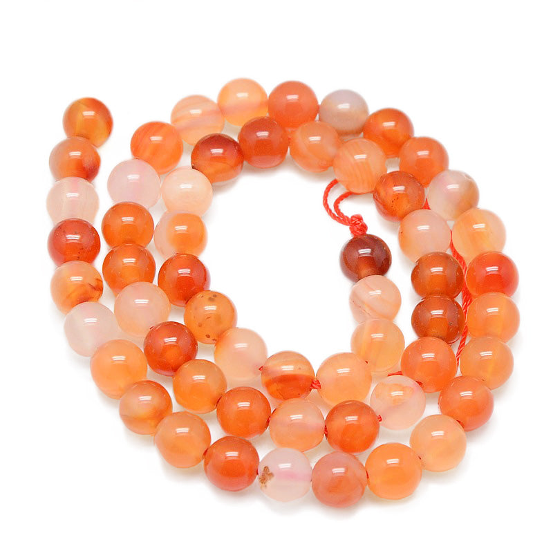 Natural Carnelian Stone Beads, Round, Orange Red Color. Semi-Precious Gemstone Beads for DIY Jewelry Making. Great for Mala Bracelets.   Size: 6mm Diameter, Hole: 1mm; approx. 62pcs/strand, 14.5" Inches Long.