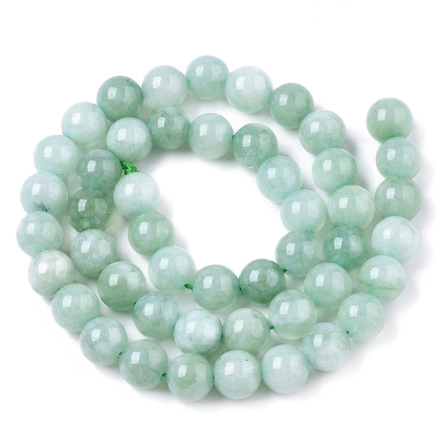 Stunning Aquamarine Jade Chalcedony Beads, Round, Bright Aqua Green Color. Semi-Precious Crystal Gemstone Beads for Jewelry Making.   Size: 8mm Diameter, Hole: 0.8mm; approx. 46pcs/strand, 15" Inches Long.  Material: Imitation Aquamarine Jade Beads made from Natural Chalcedony Beads, Dyed, Bright Green Aquamarine Color.  Vibrant Aqua Green Colored Beads. Polished, Shinny Finish.