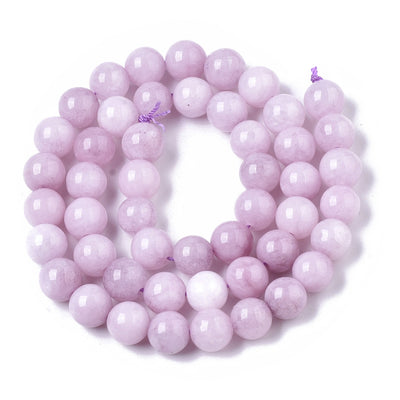 Stunning Kunzite Jade Chalcedony Beads, Round, Plum Color. Semi-Precious Crystal Gemstone Beads for Jewelry Making.   Size: 8-8.5mm Diameter, Hole: 0.8mm; approx. 46pcs/strand, 15" Inches Long.  Material: Imitation Kunzite Jade Beads made from Natural Chalcedony Beads, Dyed, Bright Plum Color.  Vibrant Pinkish Plum Colored Beads. Polished, Shinny Finish.