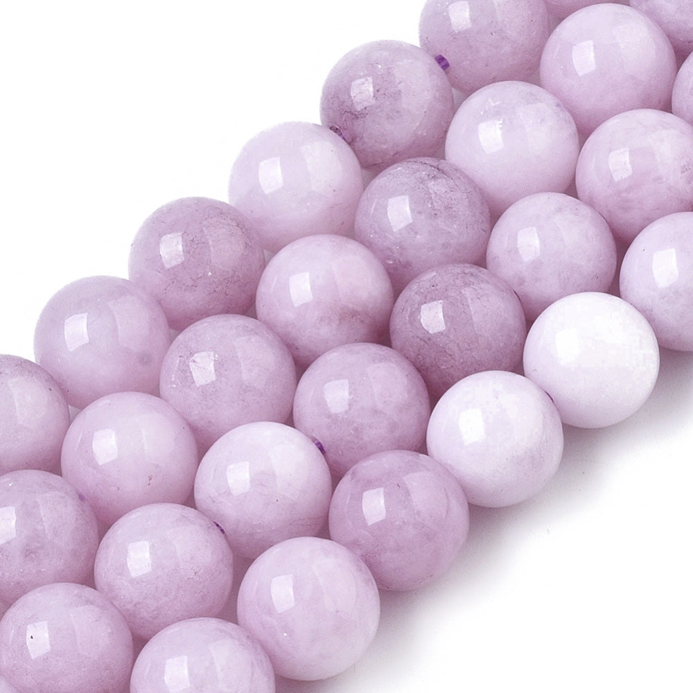 Stunning Kunzite Jade Chalcedony Beads, Round, Plum Color. Semi-Precious Crystal Gemstone Beads for Jewelry Making.   Size: 8-8.5mm Diameter, Hole: 0.8mm; approx. 46pcs/strand, 15" Inches Long.  Material: Imitation Kunzite Jade Beads made from Natural Chalcedony Beads, Dyed, Bright Plum Color.  Vibrant Pinkish Plum Colored Beads. Polished, Shinny Finish.