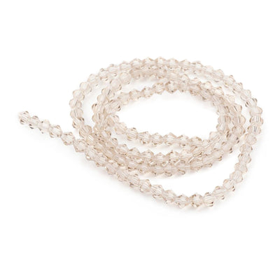 Glass Beads, Faceted, Champagne Color, Bicone, Crystal Beads for Jewelry Making.  Size: 4mm Length, 4mm Width, Hole: 1mm; approx. 65pcs/strand, 13.75" inches long.  Material: The Beads are Made from Glass. Austrian Crystal Imitation Glass Crystal Beads, Bicone, Champagne Beige Colored Beads. Polished, Shinny Finish. 